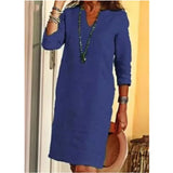 Cotton Linen Small V-neck Stitching Retro Basic Model Solid Color Three-quarter Sleeve