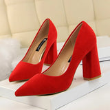Zingj Simple Thick Heel High Heel Suede Shallow Pointed Professional OL Show Thin Women's Shoes High Heels Single