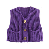 2025 Spring And Autumn 2025 New Women's Pocket Sleeveless Short Knitted Cardigan