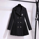 College Blazer Short Dresses Women 2023 Spring Autumn Double Breasted Long Sleeves Pleated Korean Casual Female