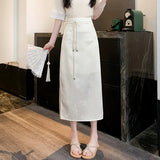 Zingj Chinese Style Plate Buckle Acetate Satin Skirt Women's Long High Purse Hip Slit Step
