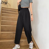 Pants Women High-waist Wide-leg Loose Korean Style Draped Chic All-match Solid Office Lady Elegant Fashion Ulzzang New