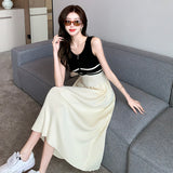 Zingj Style Soft Wind Spliced Zipper Sleeveless Striped Dress A Woman's Summer Waist Shows A Thin, Large Pendulum Vest