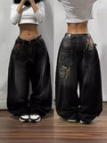 Black Wide-Legged Jeans 2024 New Spring And Autumn Style Middle Waist Style Sagging
