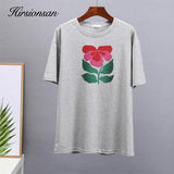 Summer Harajuku Floral Printed T Shirt Women Elegant 100% Cotton Graphic Tee Casual Oversized Plus Size Female