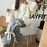 Side Lace Bow Tie Baggy Sweatpants-Outfit