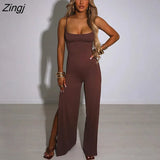 Sexy Backless High Slit Bandage Women Jumpsuits White Spaghetti Strap Elegant Jumpsuit Female Summer Slim Party