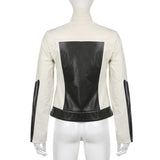 Color Block Zipper Faux Leather Moto JacketOutfit