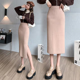 Zingj Skirt Female Autumn Winter High Waist Long Small Slit Wool Wrapped Hip Black One-Step Long Skirt