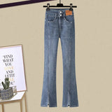 Zingj Slim Hot Girl Top With A Two-Piece Set With Slit Jeans-Outfit