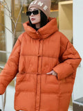 Retro Plate Buckle Large Size Down Jacket Female 2024 Winter Art Hoodie Loose Add Thick White Duck Down Fat MM Coat Tide-Outfit