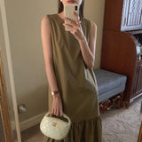 Zingj Chic Summer New Dew Back Loose Sleeveless Vest Skirt Flounce Skirt Place Splicing Long Dress