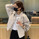 Women Bomber Jackets Short Solid High Street Cargo Outwear Spring Autumn Female Casual New Stylish All-match