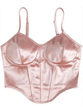 Women Curved Hem Satin Cami