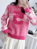 Fashion Beading Pullover Sweater Women's Winter O-Neck Long Sleeve Knitted Pullover Tops Jumper Sueter Mujer Pull