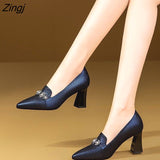 Toe Single Shoes Women Spring 2023 New Comfortable High-heeled Women's Shoes Thick Heel Small Leather Shoes Women