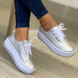 Size Casual Single Shoes Women's New Round Head Thick Sole Lace Women's Single Shoes Leisure Viscose Shoes Single