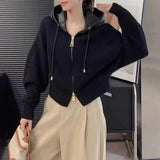 Zingj Goods Autumn Winter Contracted Design Sense Hooded Double Zipper Lazy Wind Knit Sweater Cardigan Coat Female