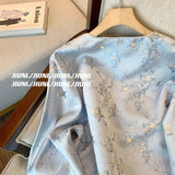 Chinese Blue Jacquard Buckle Coat Women's Spring 2024 New Improved Cheongsam Zen Vintage