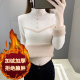Zingj Velvet Soft Waxy Sweater Female Winter Add Velvet Warm Half Turtleneck Bottom Shirt Female Design Sense Simple Inside The