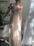 Flower Bohemian Beach Long Dresses Summer Chic Spaghetti Straps Princess Fairy Vestidos Women Elegant Mesh Party