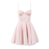 New Satin Three-Layer Three-Dimensional Steel Ring Lace Spliced Sling Dress In