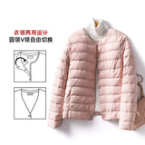 2024 New Light Down Jacket Female Short Round Neck Warm Inside Gallbladder Autumn Winter Without Collar Slim Large Size Coat-Outfit