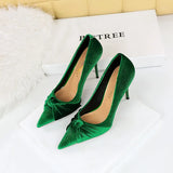Zingj Fashion Banquet High Heels Slender High Heel Shallow Pointed Western Suede Bow Single