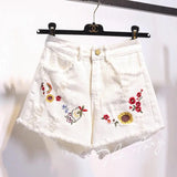 Waisted Micro Shorts Womens Plus Size 4XL 5XL Summer Jeans White Short Woman Kawaii Denim Hole Shorts Embroidery