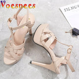 2022 New Fashion Roman Style Runway Sandals Super High Heel Waterproof Platform Wedding Shoes Summer Weave Design Women