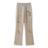 New Lapel Single-Breasted Long-Sleeved Shirt Straight Casual Trousers Sequins Embroidered