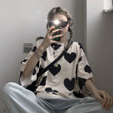 Women T shirts Cute Heart Print Top Female Fashion Summer Pink Woman Clothes Aesthetic Loose Tee Shirt