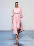 Women's Round Neck Long Sleeves Pure Dress Dress Tight Waist