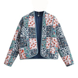 New Women's Fashion Print Loose Casual Cardigan Short Cotton Coat