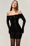 Lace Long Sleeve Off-shoulder Dress- Outfit