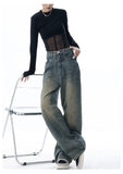 Vintage Dark Wash High Waist Boyfriend Jeans-Outfit