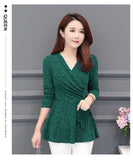 Winter New Plushed and Thickened Bottom Women top Blouse Full Sleeve lace Blouse Large V-neck Purple tops Blouses