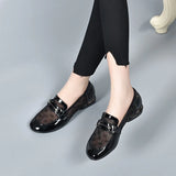 Zingj Head Net Single Shoes Women's 2024 Spring New Metal Buckle Flat-Soled Love Shoes With One Foot In Cow Lacquer