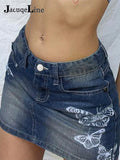 2022 Fashion Y2K Butterfly Denim Skirts Women Summer Harajuku Kawaii Fairycore Print Low Waist Jean Mini Skirt