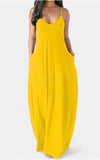 Fashion Solid Color Loose Casual Strap Long Dress Sexy Sleeveless Beach Holiday Bohemian Maxi Dresses Robe Femme