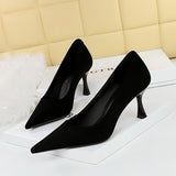 Zingj Fashion Simple Show Thin High Heels Wine Glass With High Heel Shallow Pointed Suede Women's Singles