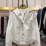 Collar Net Color Single-D Row Buckle Cotton Shirt 2025 Spring And Autumn Small Man Wearing Loose Age Reduction Long-Sleeved Top