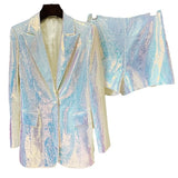 Fashion Personality BLING BLING Shiny Colored Lianglid Suit Shorts Set