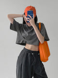 Crop Tops Women Summer High Waist Fashion T-shirt Egirl New Solid Cut Out Short Sleeve Tees