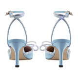 Onlymaker Women Pointed Toe Elegant Sandals Crystal Butterfly-knot Ankle Strap Buckle Thin High Heels Wedding Party Dress