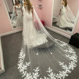 White Ivory Wedding Accessories Lace Appliques Bridal Shoulder Veil Cathedral Tulle Long Cape Cloak Shawl WED Cape