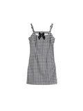 Summer Flavor Chic Black Lattice Print Slim Women Sexy Sweet Bow Dress Sleeveless Dress Fashion A Line Mini Dresses