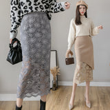 Zingj And Winter Lace Spliced Half Skirt High Waist Design Sense Positive And Negative Knitted Slit Hip Skirt Temperament One-Step
