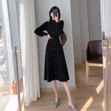 Women Spring Elegant Midi Knit Sweater Dress Autumn Female A-line Casual