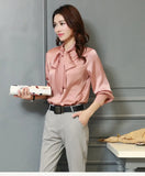 Tops Blouses new Spring Plus Size Casual Chiffon Blouse V-Neck Solid Shirt Bow Lantern Sleeve fashion Blusas